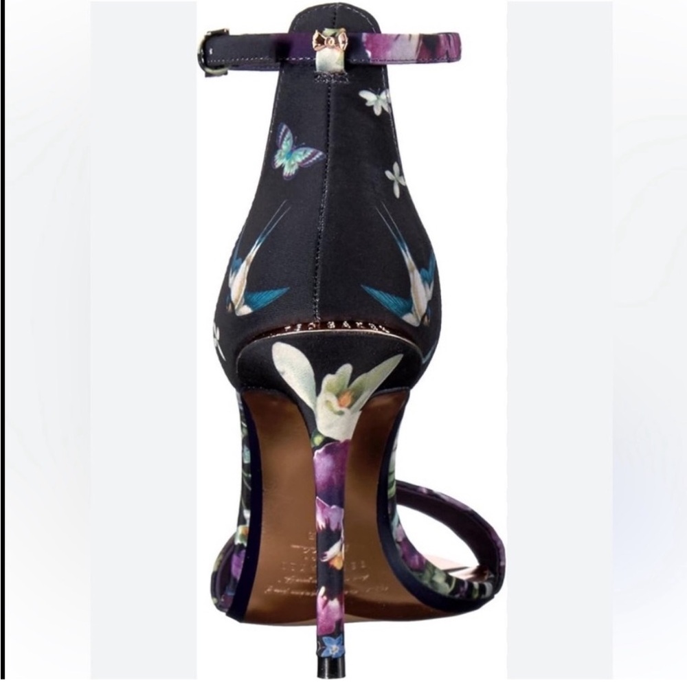 Ted Baker London Mylli Heel Sandal Black Floral Satin Print Size 39 (8.5) - Picture 8 of 13